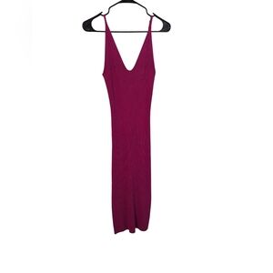 Freshman 1996,Elegant Magenta Ribbed Knit Sleeveless Dress